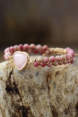 Rose Quartz Heart Beaded Bracelet OutfitFlow
