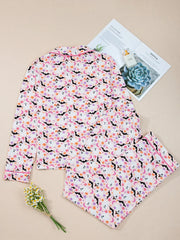 Halloween Ghost Print Button Up Top and Pants Lounge Set OutfitFlow