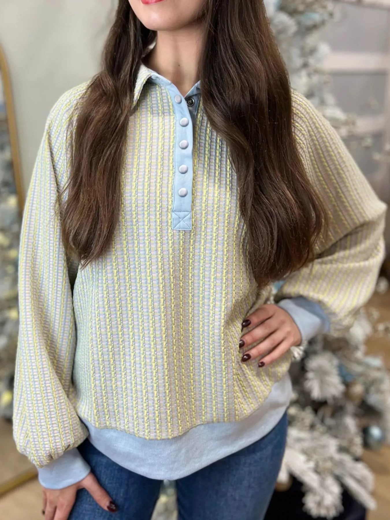 Half Snap Long Sleeve Sweatshirt OutfitFlow