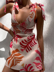 Printed Tie-Shoulder Mini Dress OutfitFlow