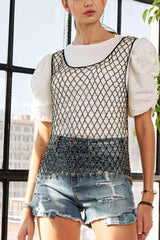 ADORA Beads Accent Fishnet Tank Top OutfitFlow
