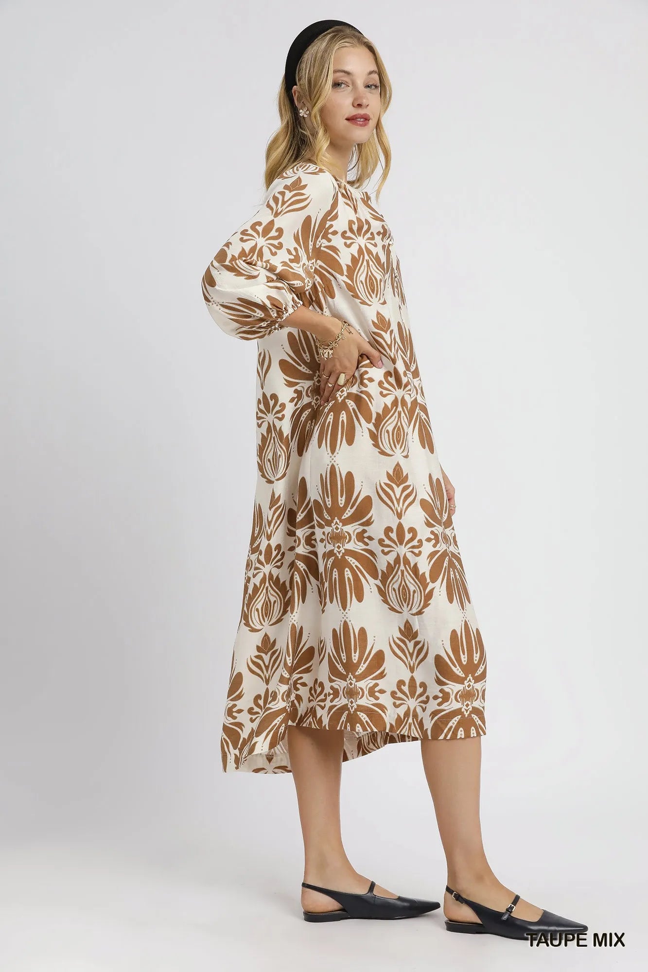 Umgee Mix Abstract Floral Print Midi Dress Trendsi