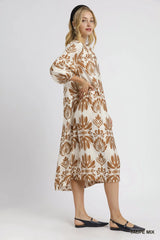 Umgee Mix Abstract Floral Print Midi Dress Trendsi