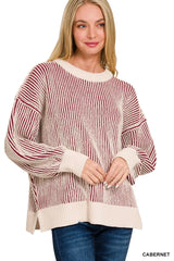 Zenana Two Tone Crewneck Sweater Trendsi