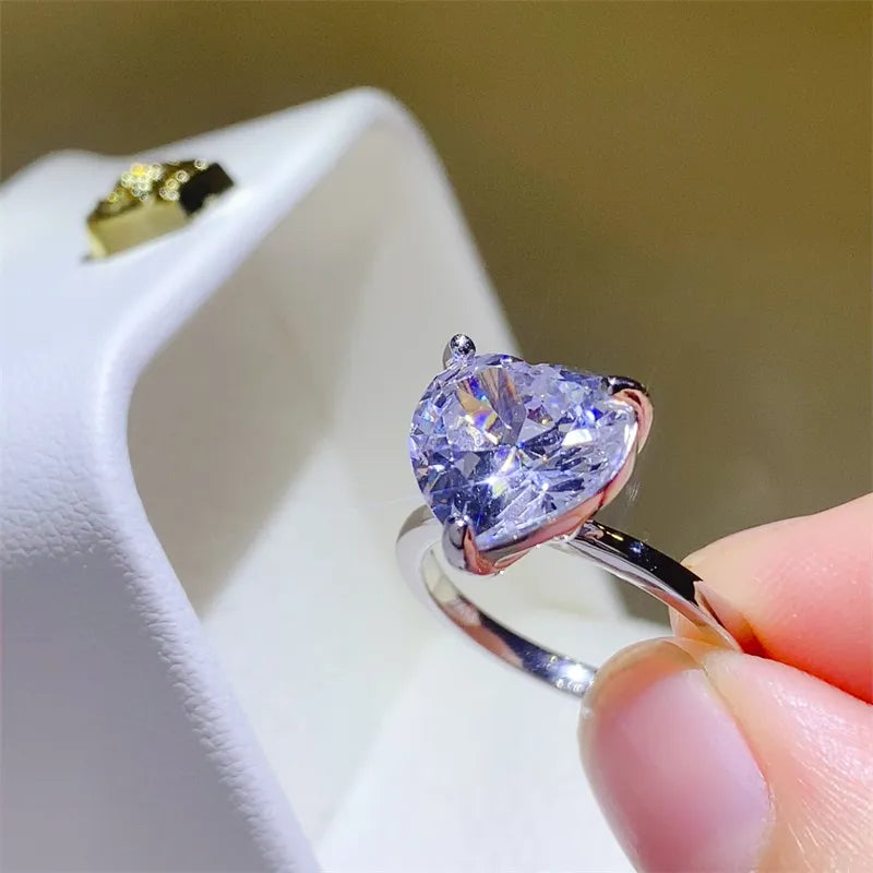 5 Carat 925 Sterling Silver Moissanite Heart Shape Ring OutfitFlow