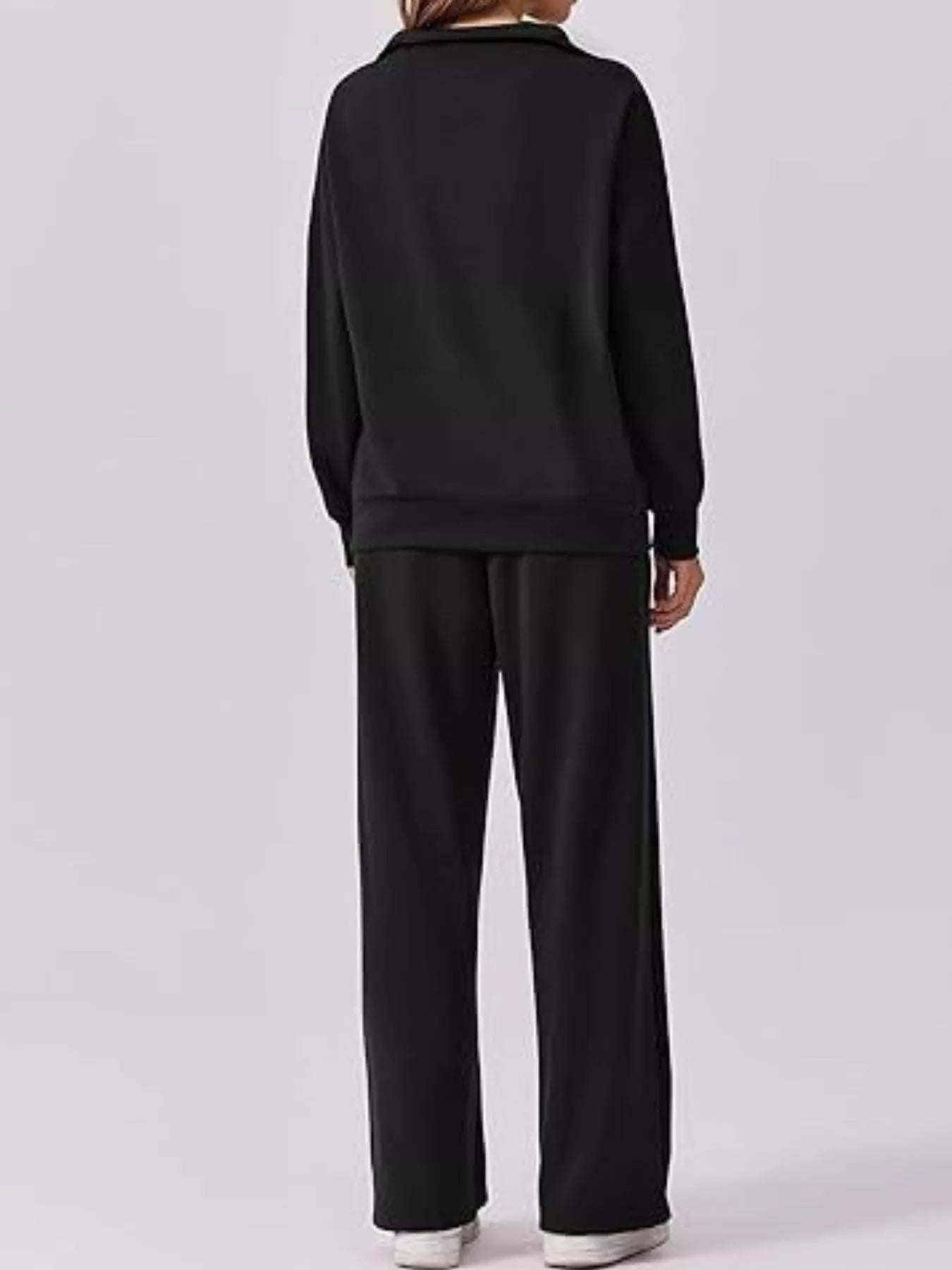 Zip Collar Dropped Shoulder Top and Pants Set OutfitFlow