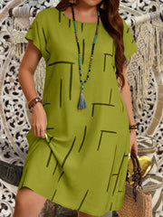 Plus Size Round Neck Short Sleeve Dress OutfitFlow