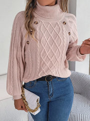 Cable Knit Turtleneck Long Sleeve Sweater OutfitFlow