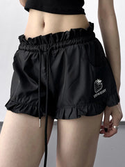 Ruffle Hem Drawstring Shorts OutfitFlow