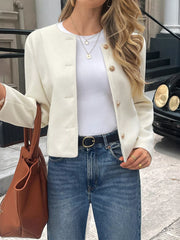 Textured Button-Down Cropped Jacket Beige OutfitFlow