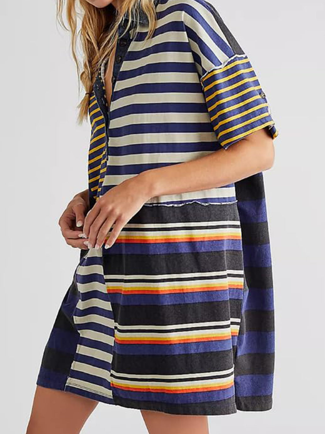 Outfit Flow - Exposed Seam Striped Half Sleeve Mini Dress