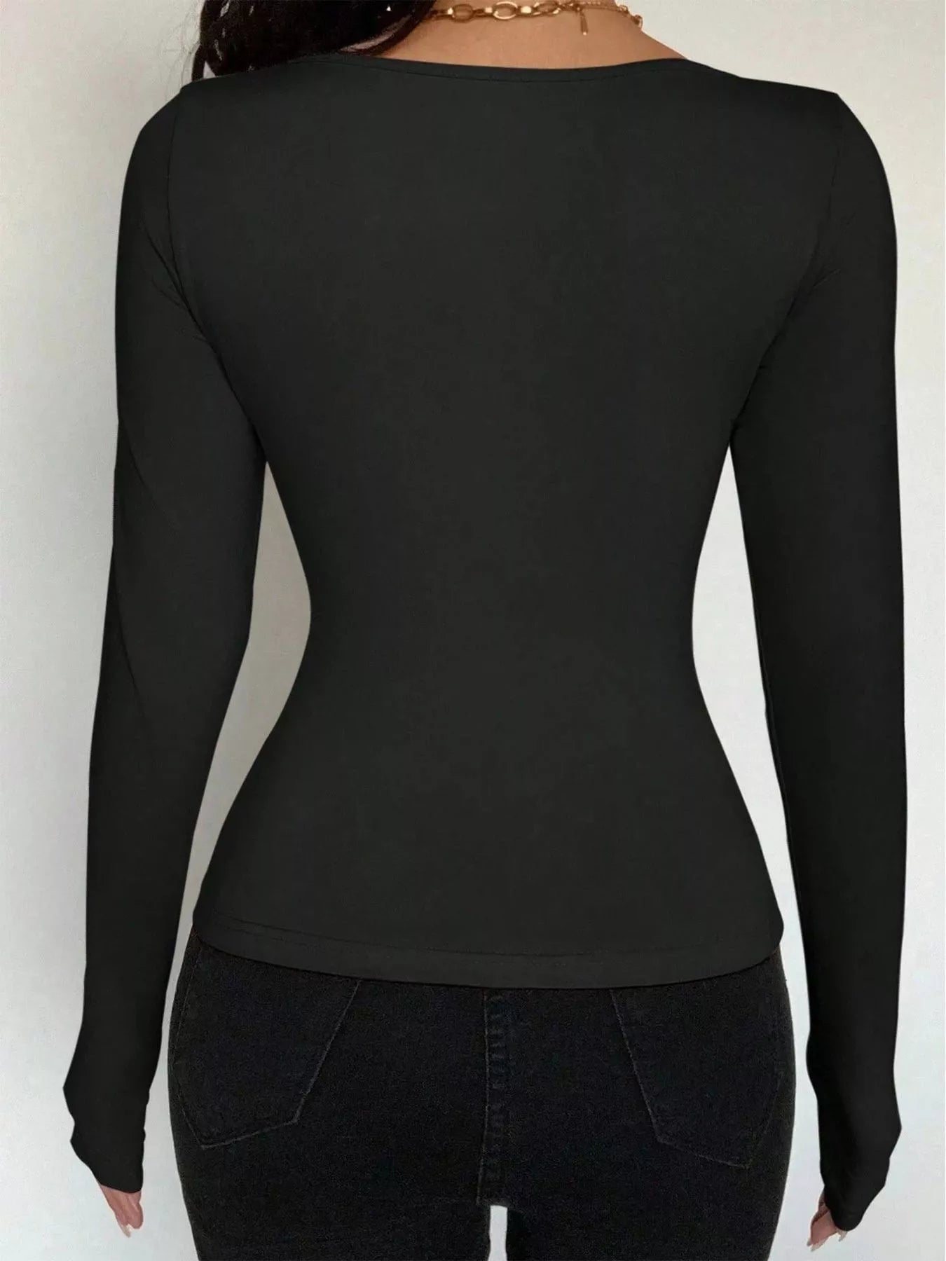 Long Sleeve Scoop Neck Tie Front T-Shirt OutfitFlow