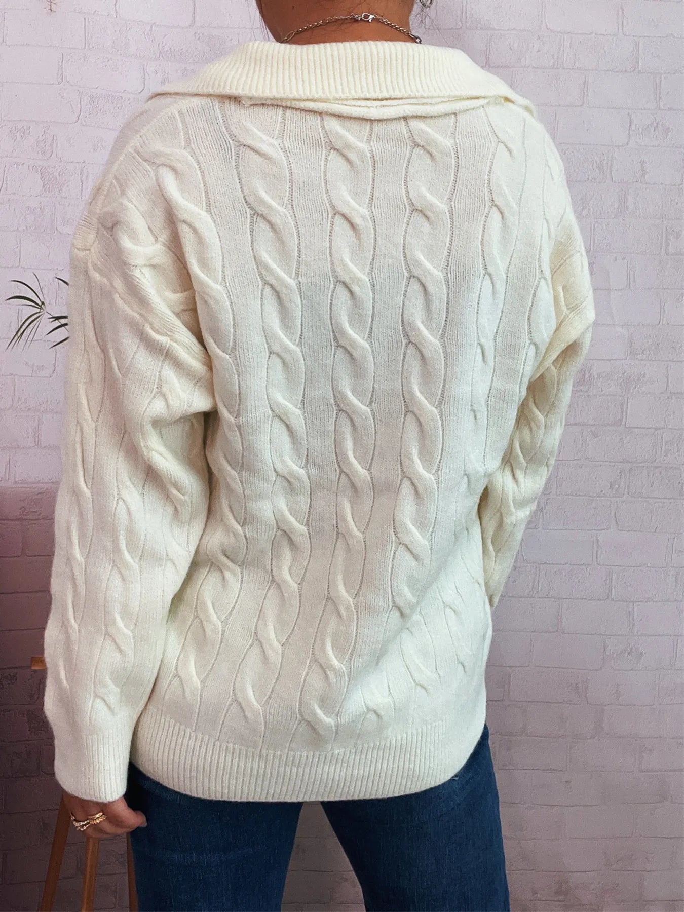 Cable Knit Johnny Collar Sweater Trendsi