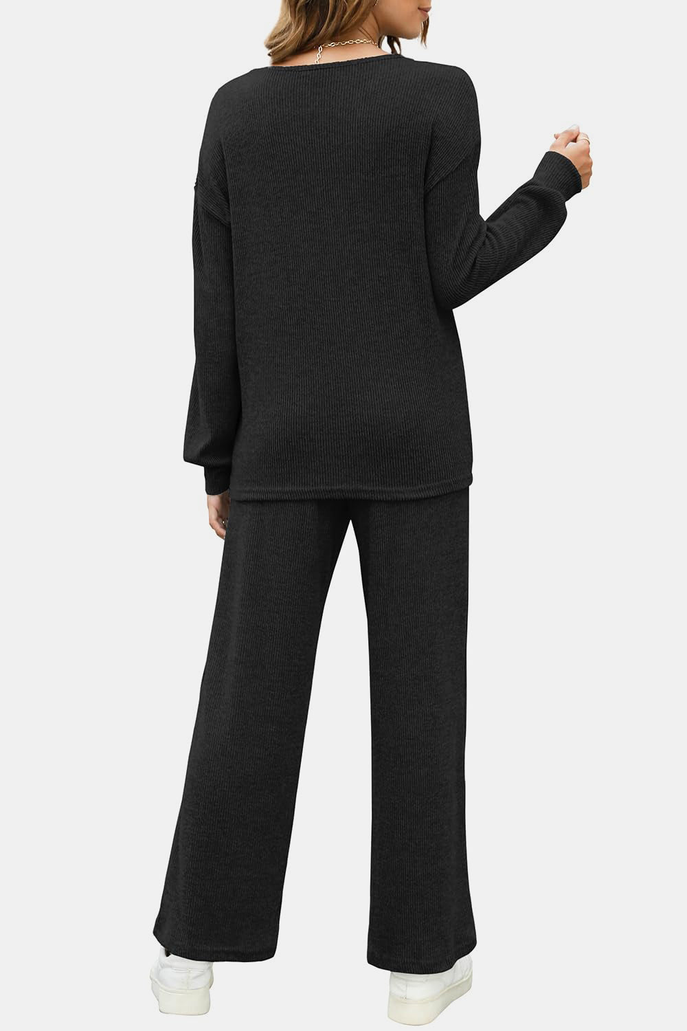 Outfit Flow - Round Neck Long Sleeve Top and Pants Set