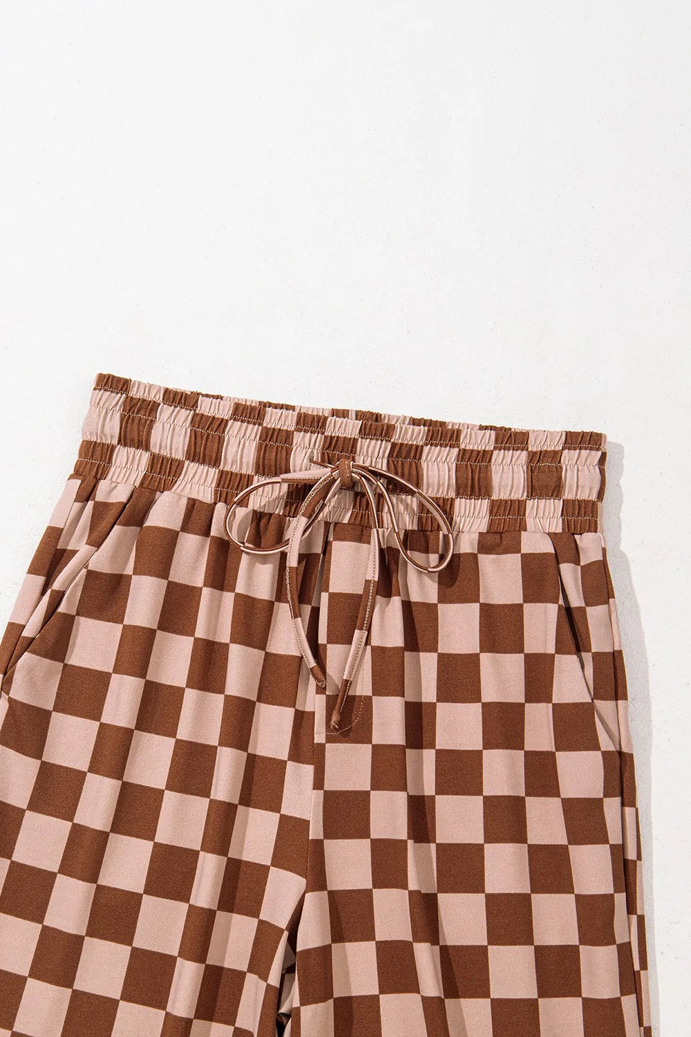 Checkered Elastic High Waist Loose Casual Pants OutfitFlow