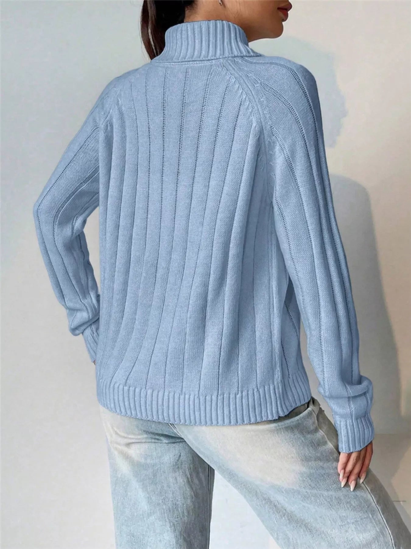 Ribbed Turtleneck Long Sleeve Sweater OutfitFlow