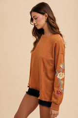 Annie Wear Embroidered Long Sleeve French Terry Top OutfitFlow