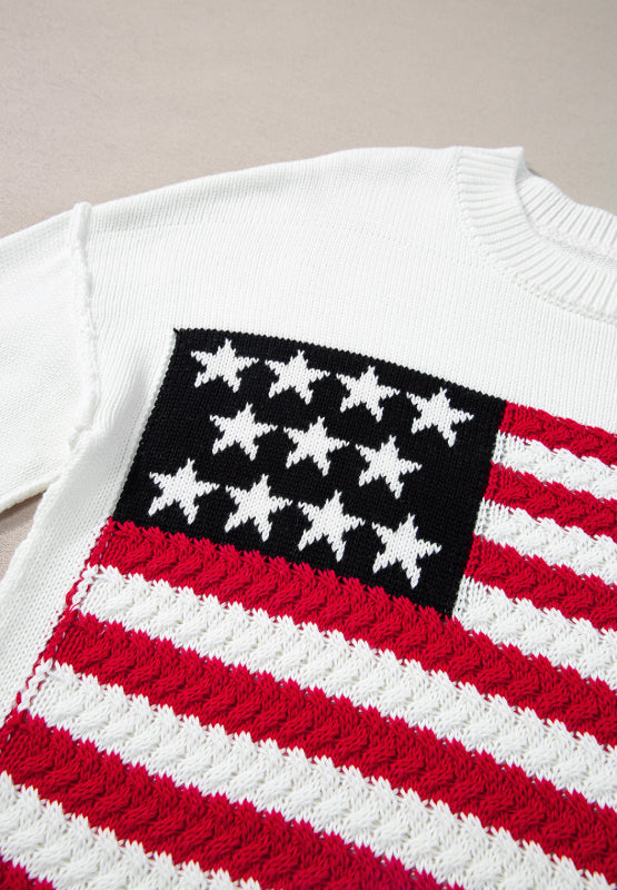 US Flag Side Slit Drop Shoulder Sweater