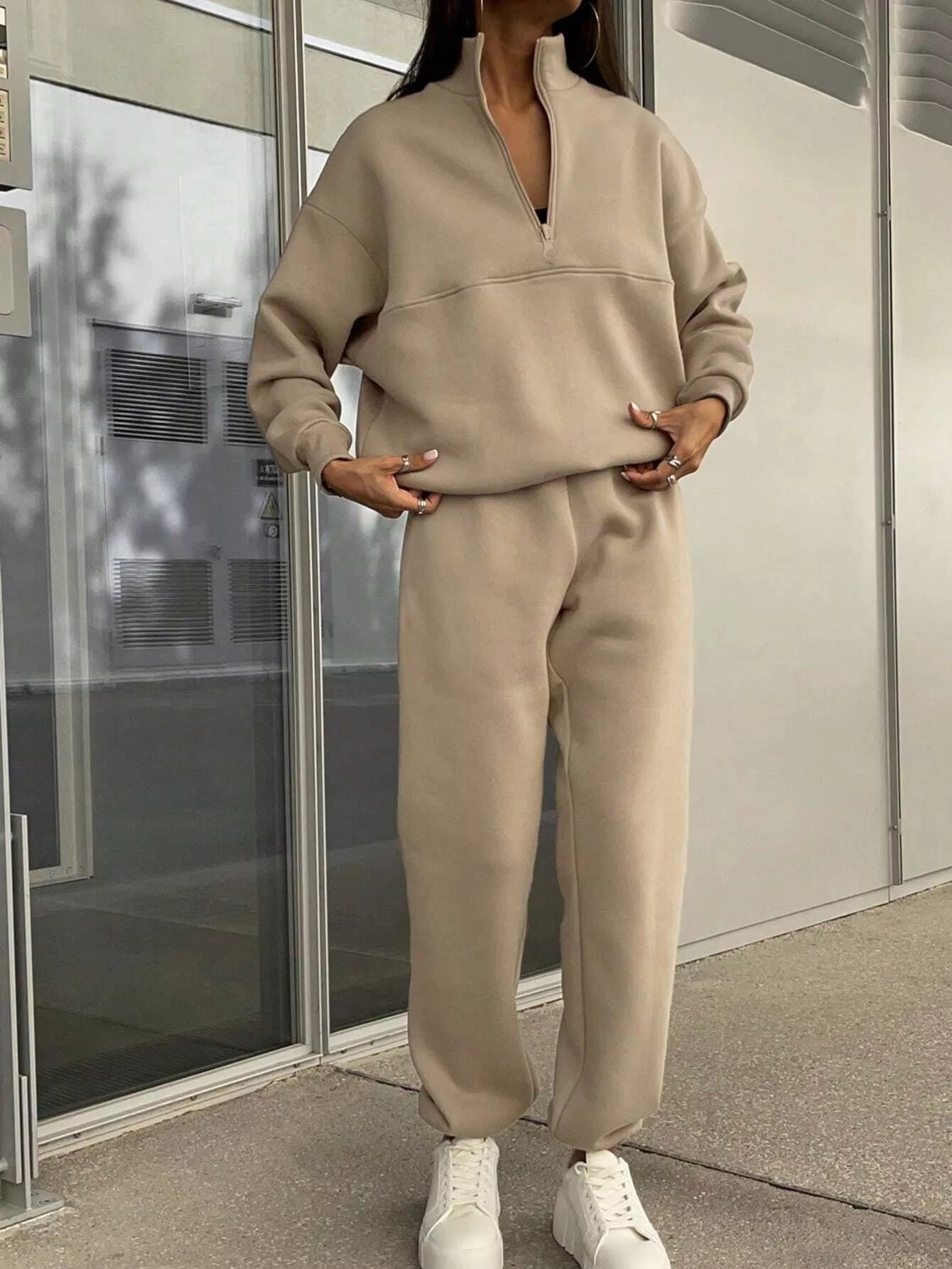 Half Zip Sweatshirt and Pants Set OutfitFlow