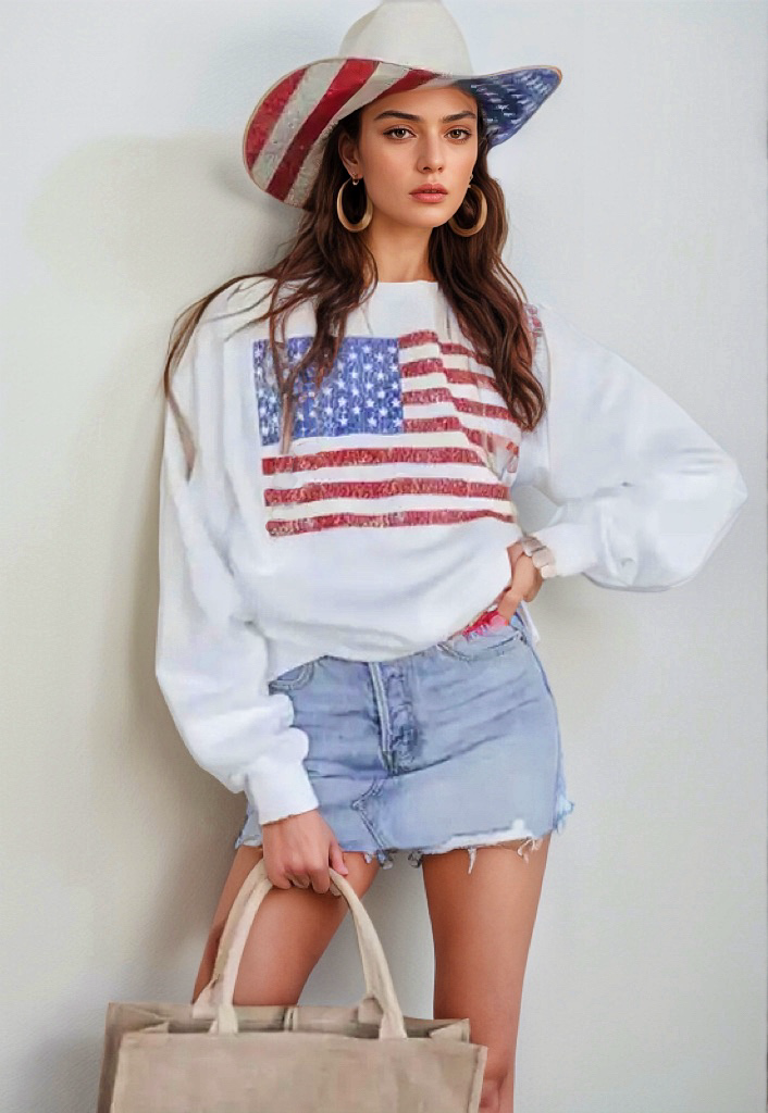 US Flag Round Neck Long Sleeve Sweatshirt