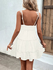 Frill Tiered Swiss Dot Cami Dress OutfitFlow