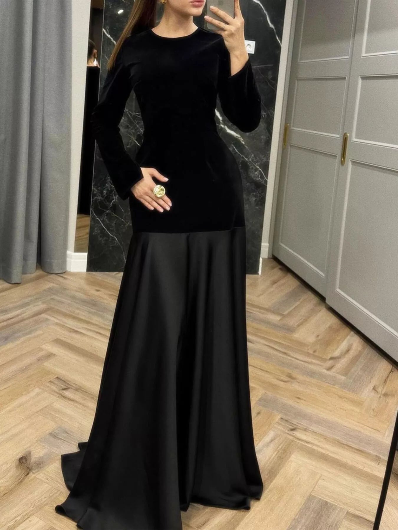 Round Neck Long Sleeve Maxi Dress OutfitFlow