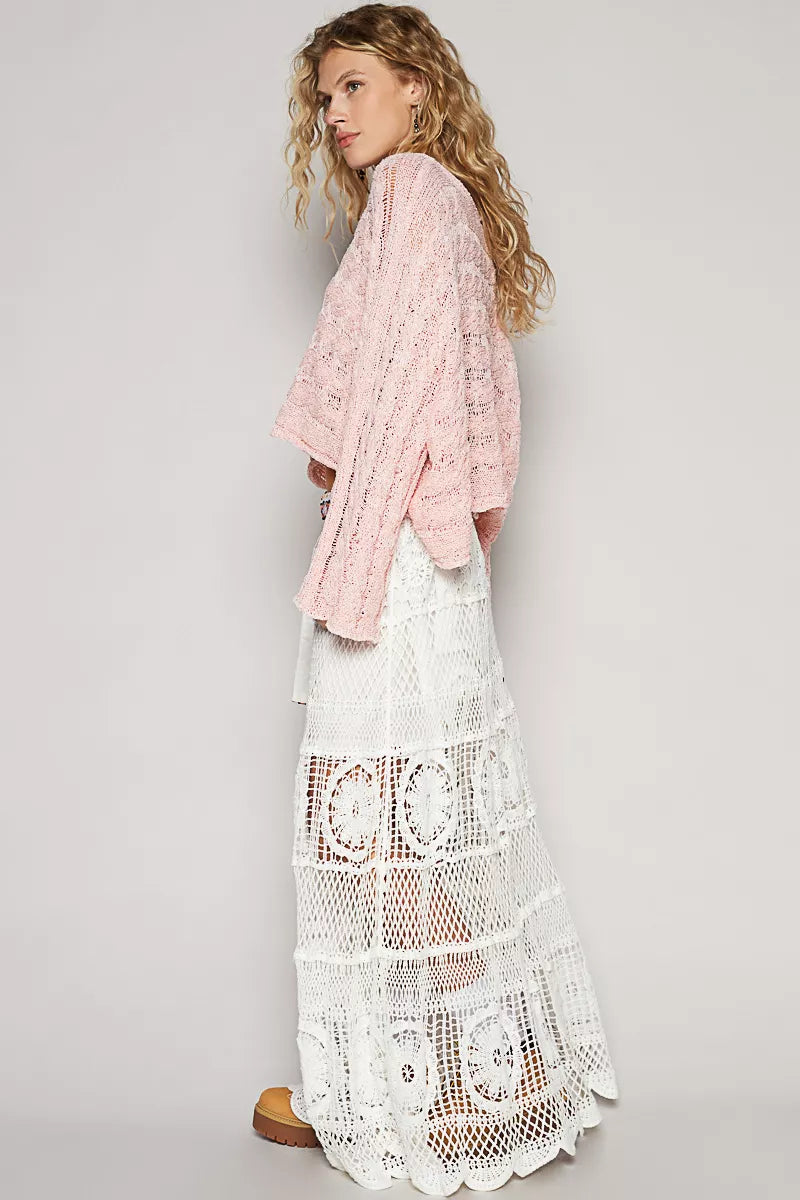 POL Crochet Floral Flared Skirt with Elastic Waist Band OutfitFlow