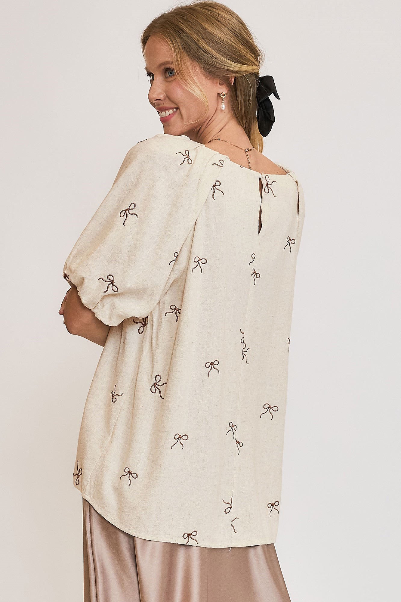 Umgee Full Size Linen Blend Ribbon Embroidered Top Plus Size OutfitFlow