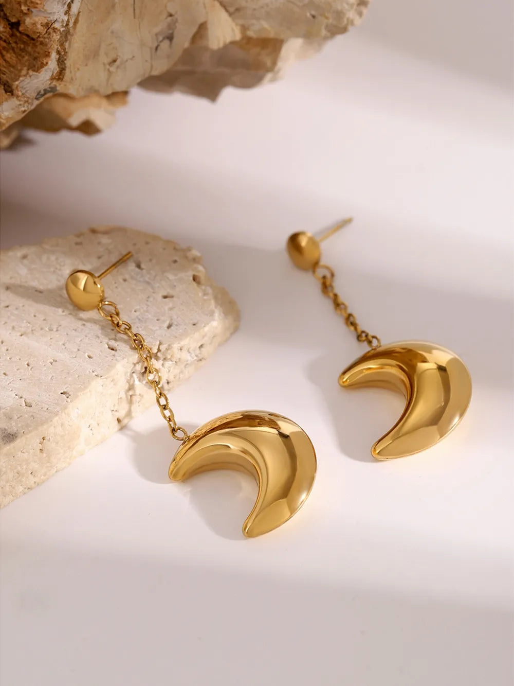 Stainless Steel Moon Dangle Earrings OutfitFlow