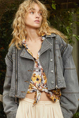 POL Cropped Denim Jacket with Functional Zipper Detail OutfitFlow