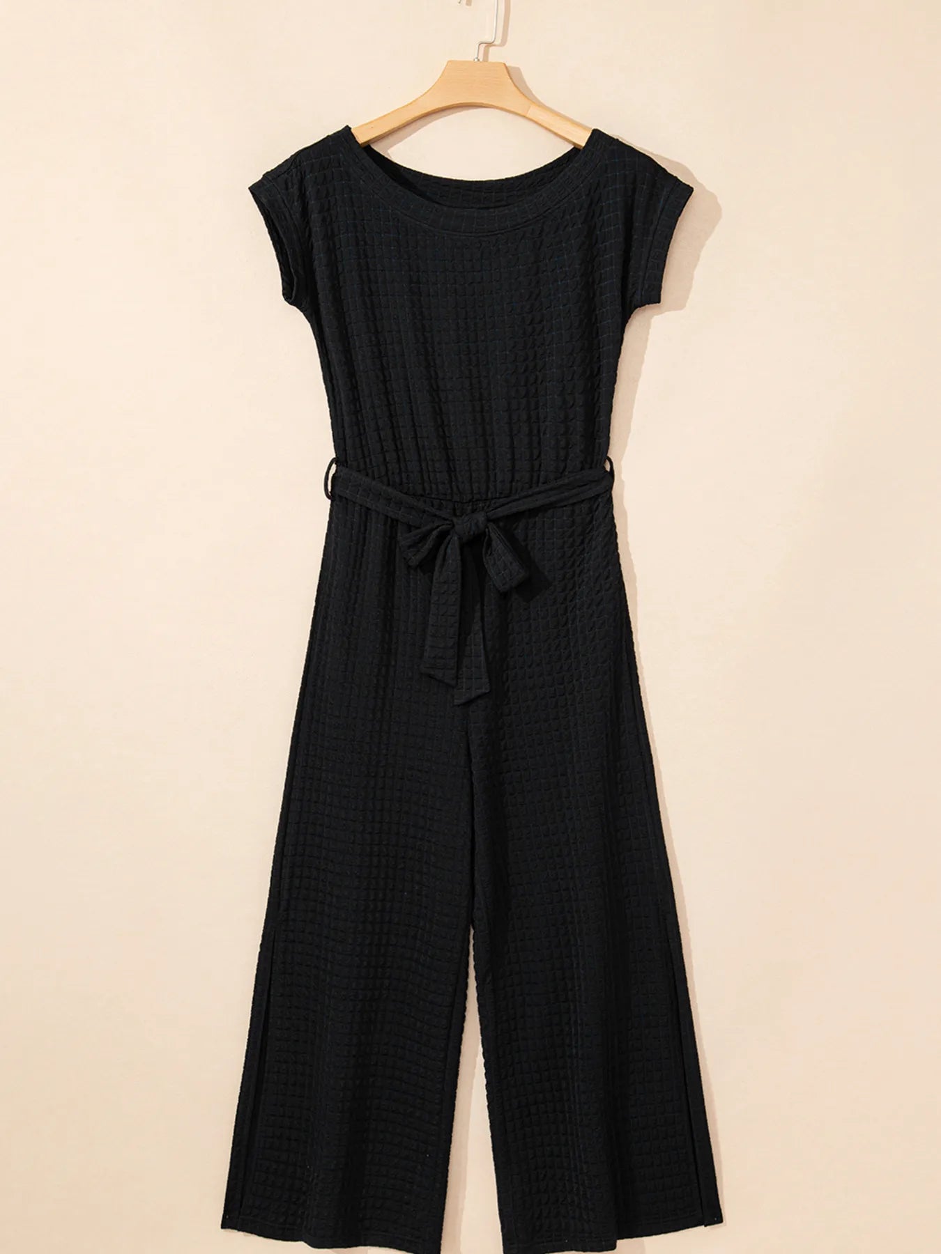 One Shoulder Short Sleeve Knotted Waist Jumpsuit OutfitFlow