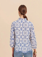 Eyelet Embroidered Long Sleeve Shirt OutfitFlow