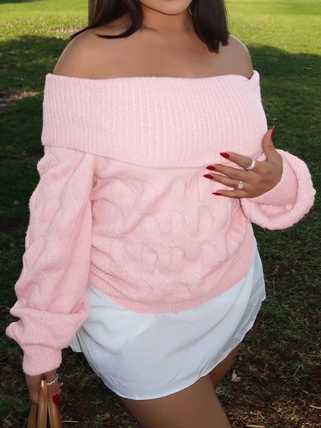 Cable Knit Off-Shoulder Sweater Trendsi