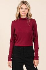 Mittoshop Mock Neck Rib Knit Long Sleeve Crop Top OutfitFlow
