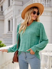 Outfit Flow - Heathered V-Neck Long Sleeve T-Shirt