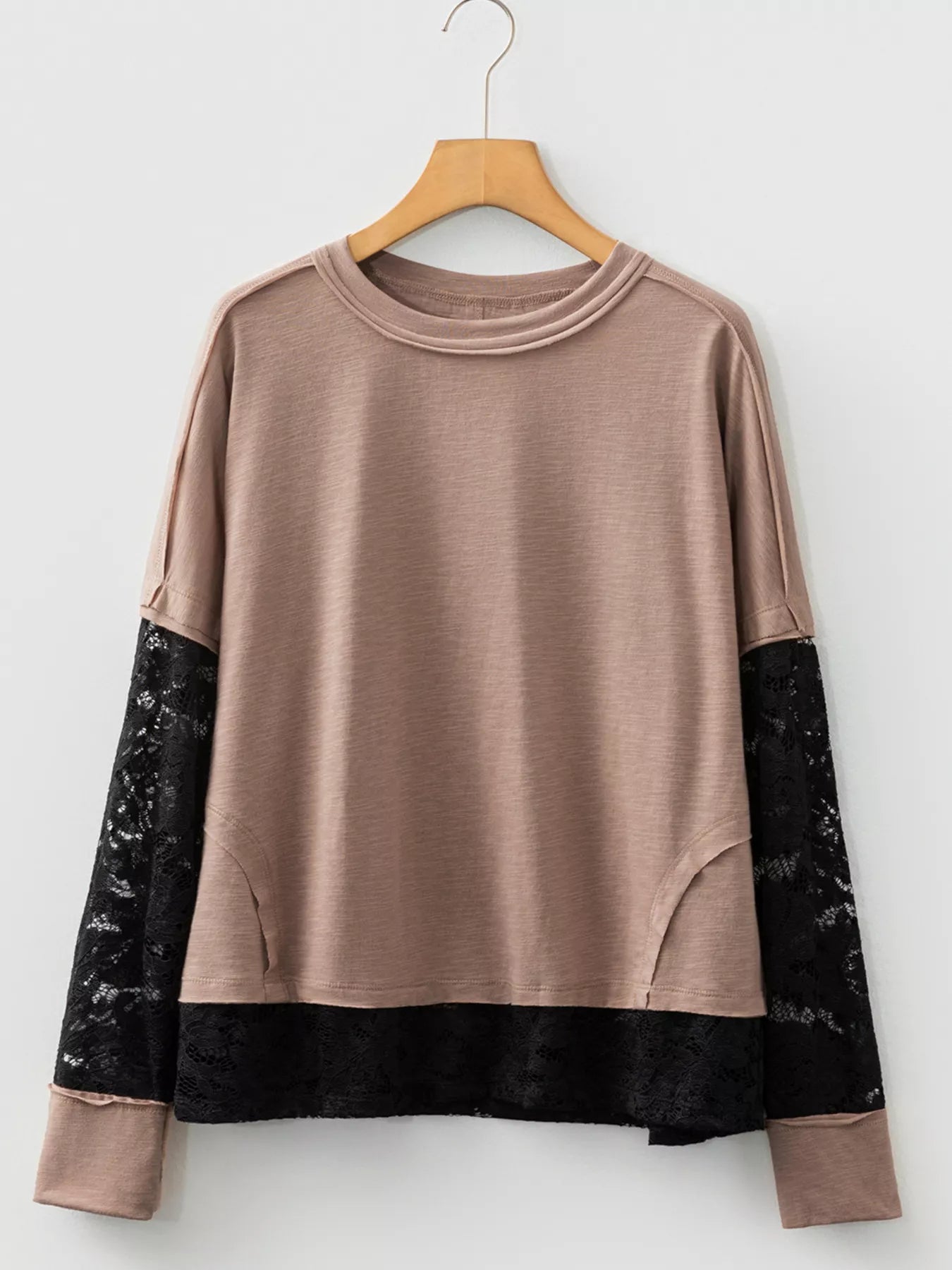 Sheer Lace Patchwork Casual Long Sleeve Tee OutfitFlow