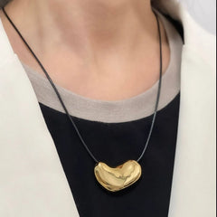 Heart Pendant Leather Rope Necklace OutfitFlow