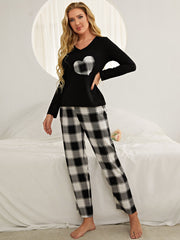 Outfit Flow - Plaid Heart Top and Pants Lounge Set