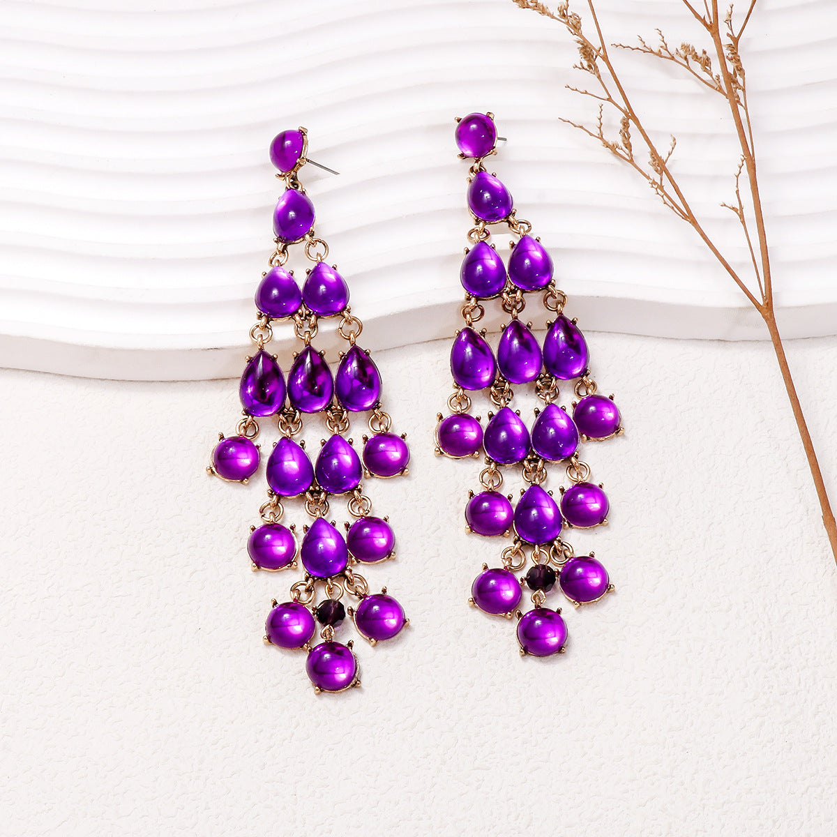 Alloy & Rhinestone Teardrop Earrings Purple One Size OutfitFlow
