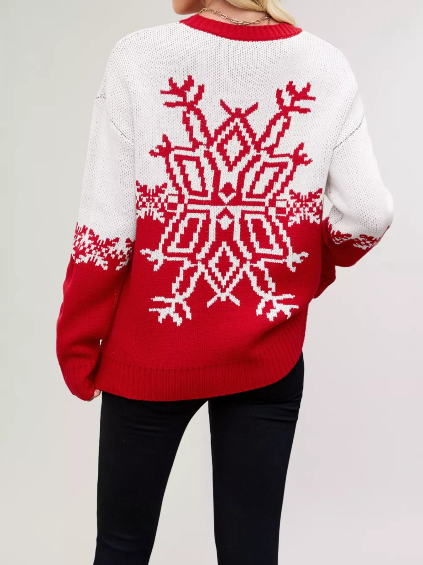Christmas Snowflake Round Neck Sweater OutfitFlow