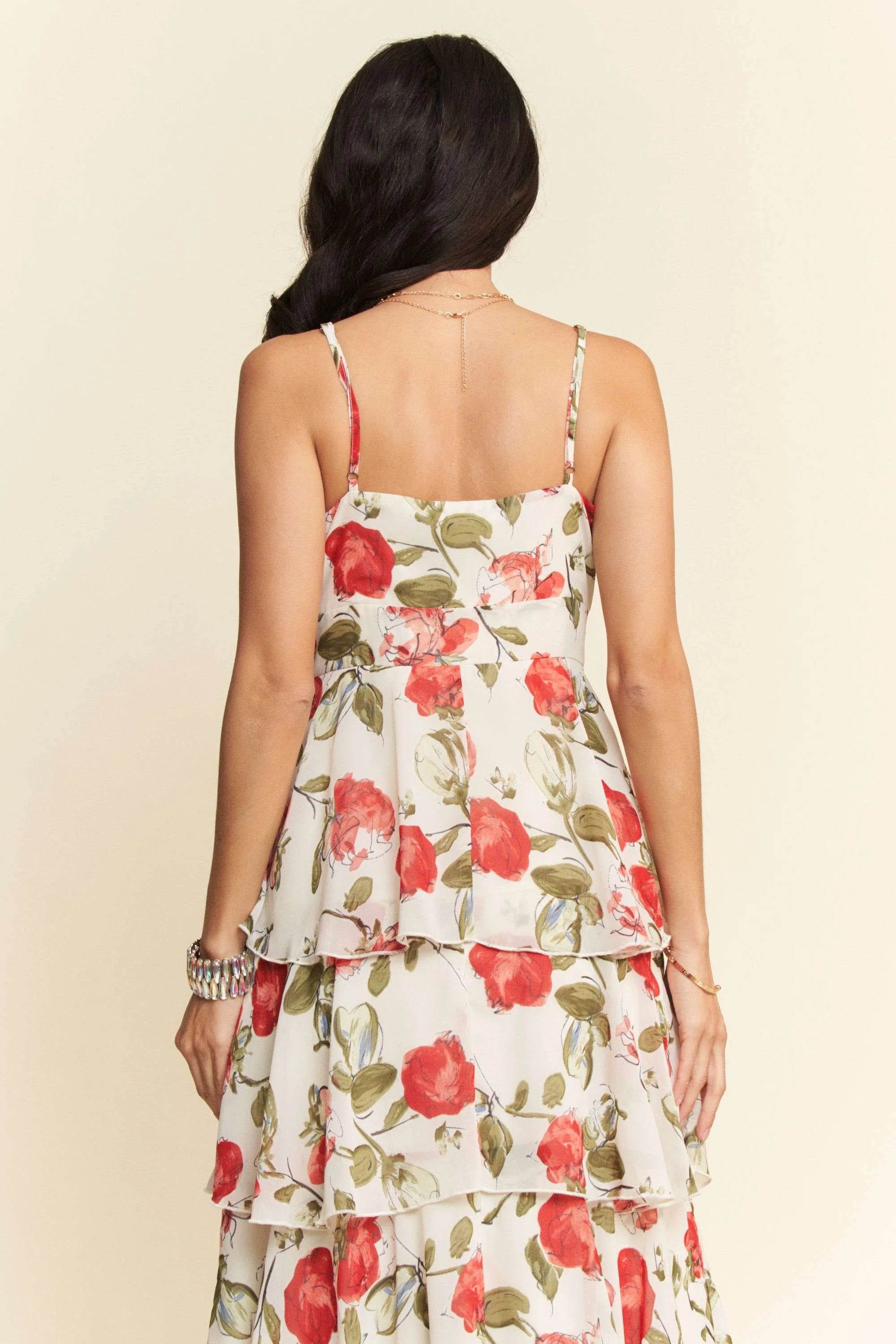 Davi & Dani Contrast Ring Lace Layered Ruffle Maxi Cami Dress OutfitFlow