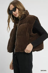 Umgee Sherpa-Lined Zip Vest with Drawstring Hem Trendsi