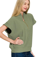 Zenana Ribbed High Neck Half Zip Top OutfitFlow