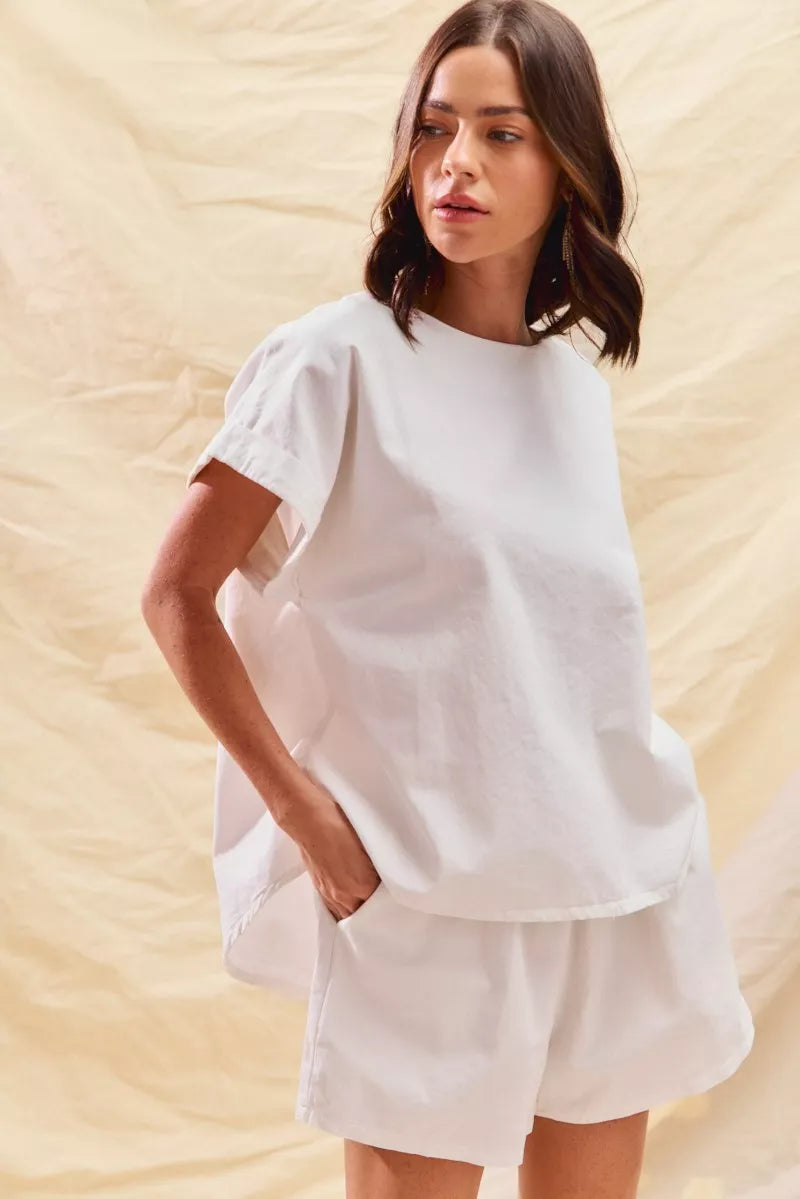 SO ME Round Neck Short Sleeve Top and Shorts Set OutfitFlow