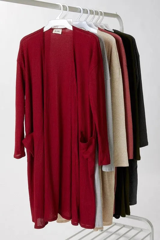 BiBi Pockets Thermal Open Front Cardigan OutfitFlow