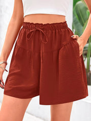 Full Size Casual Drawstring High Waist Relaxed Shorts Plus Size Rust OutfitFlow