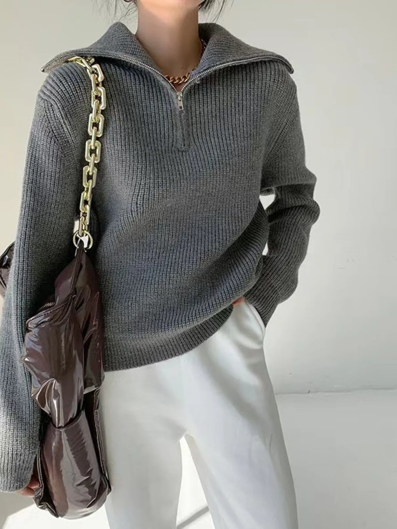 Half-Zip Long Sleeve Sweater OutfitFlow