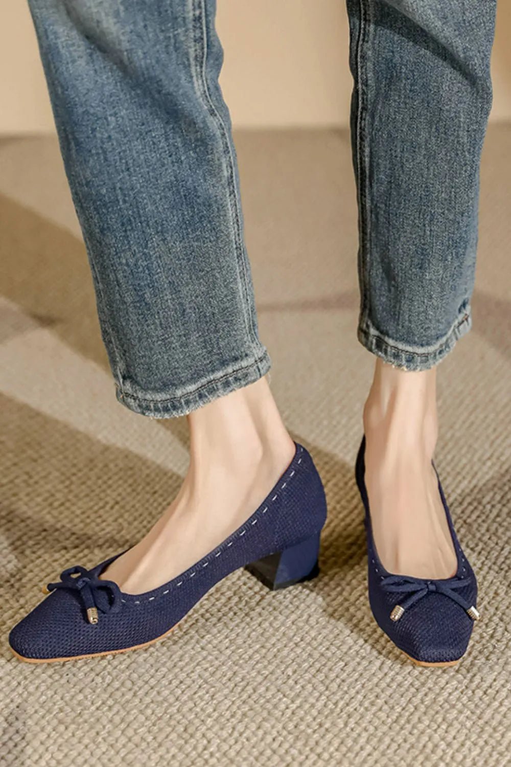Square Toe Block Heels Slip-Ons Dusty Blue OutfitFlow