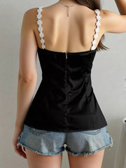 Flower Trim Slit Cami OutfitFlow
