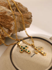 Stainless Steel Zircon Cross Pendant Necklace OutfitFlow